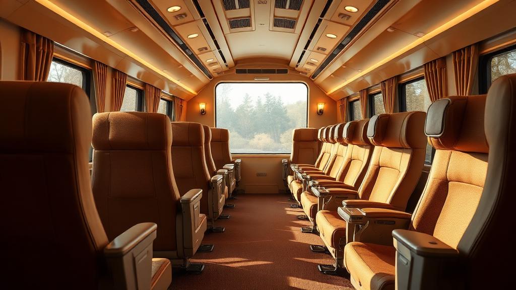 Spacious executive coach interior with reclining seats